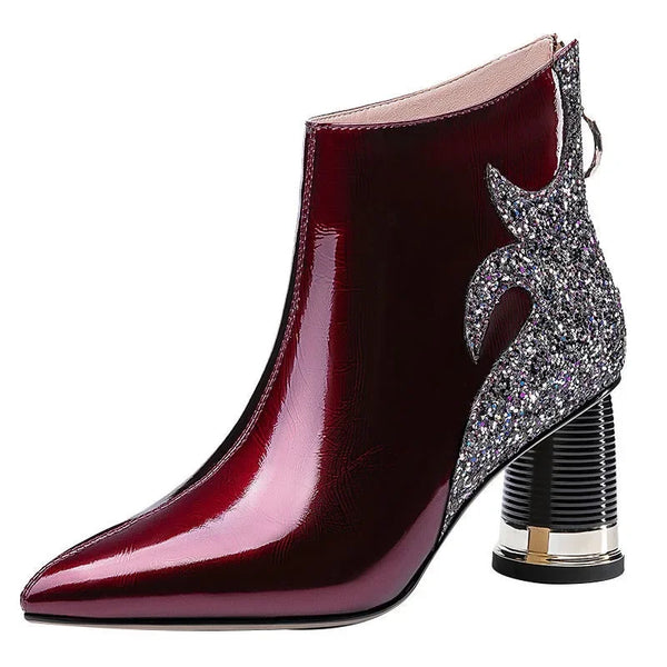 Shiny Sequined Ladies High Heels Ankle Boots for Office